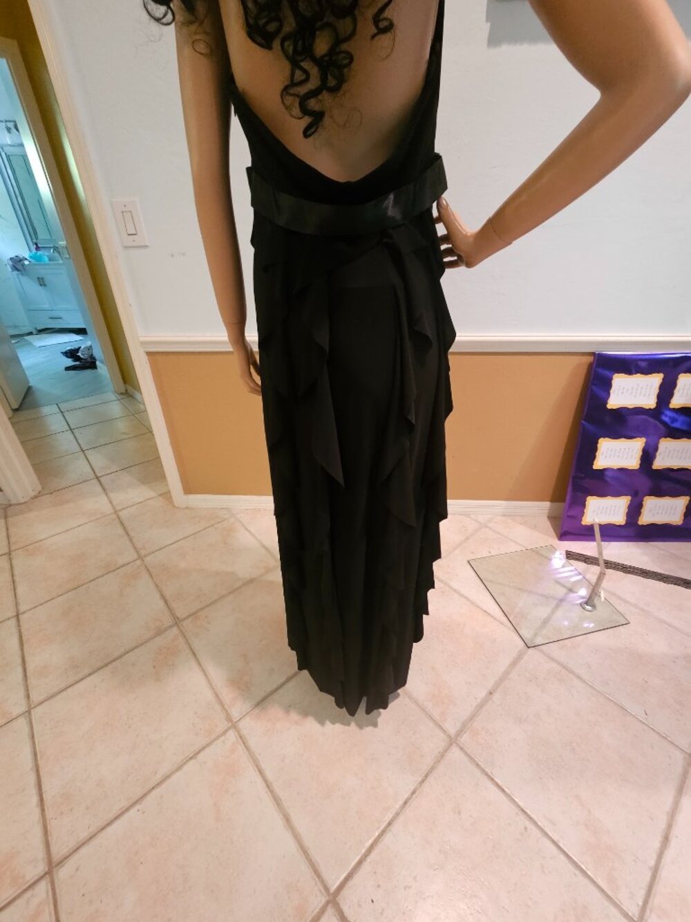 Betsy & Adam Black Halter Style Evening Gown size 14 Large Stretch Prom Wedding - Picture 6 of 16